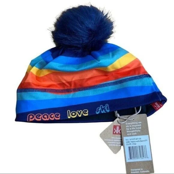 Krimson Klover HAT Peace Love Ski Pompom Beanie Après-ski Removable Pom - Picture 8 of 12